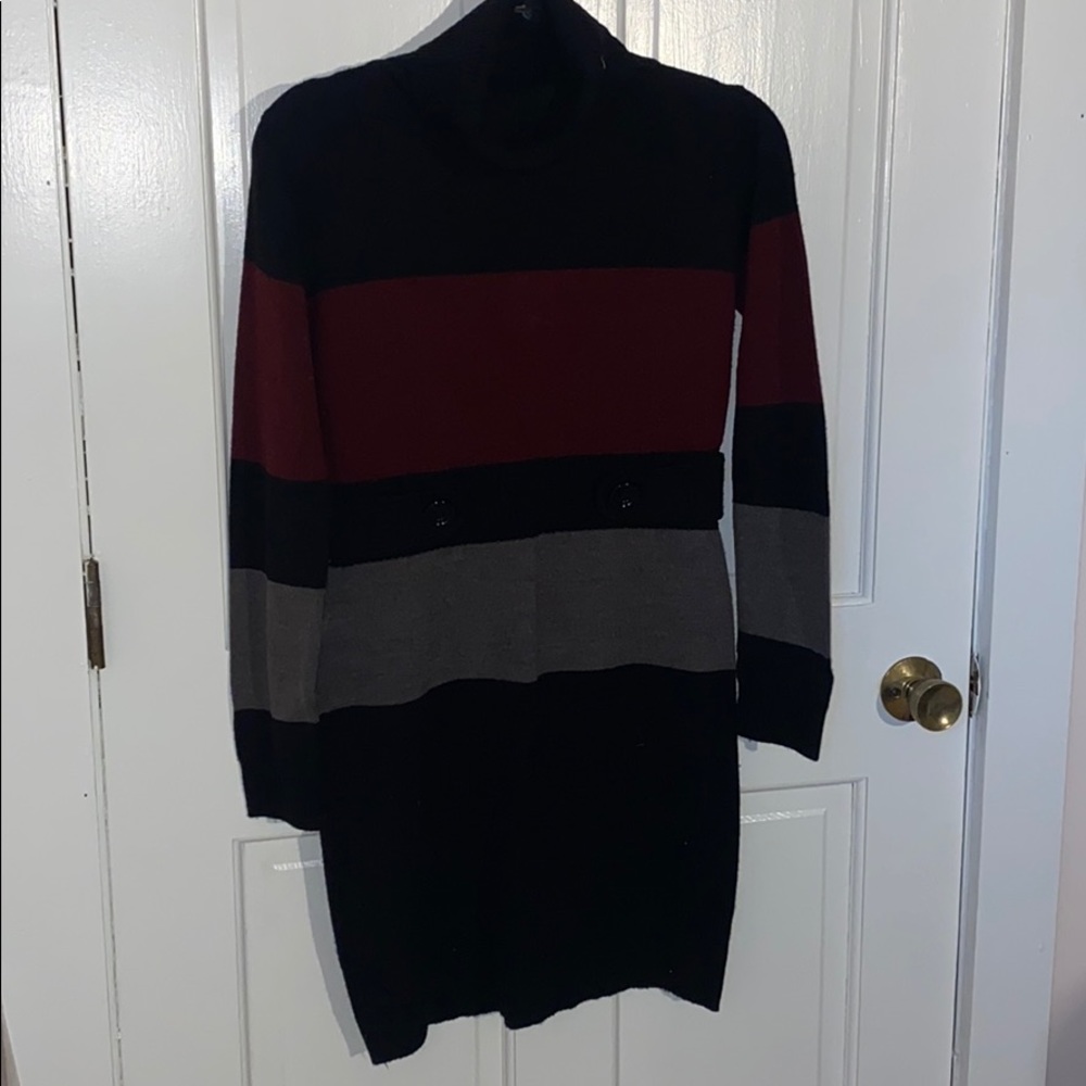 Bodycon sweater dress with buttons and turtleneck